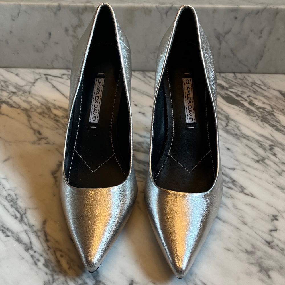 Charles David Metallic Silver Heels